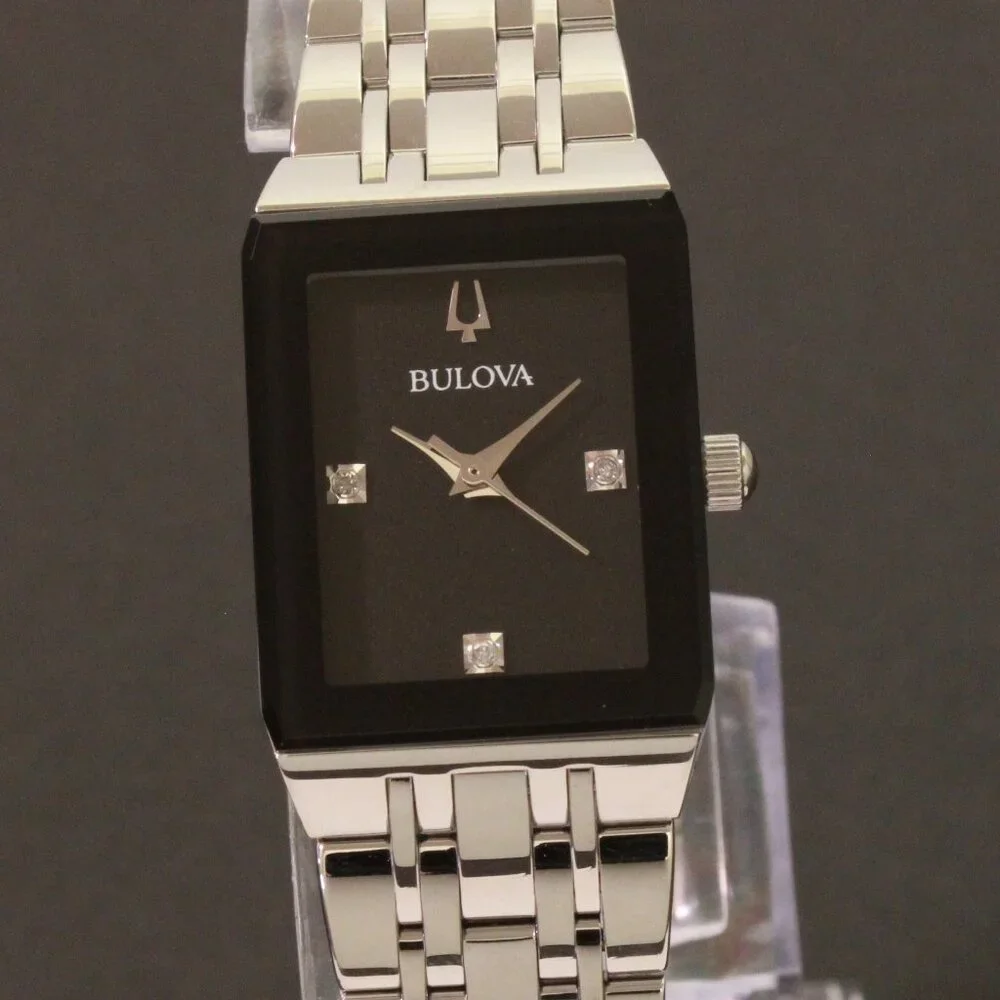 Bulova Ladies Quadra Watch Diamond Indices Black Dial Stainless 20mm